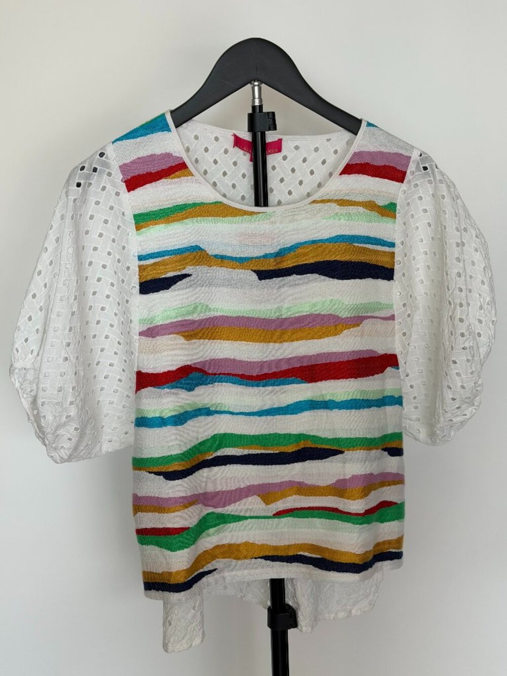 NEW Trina Turk Multicolor Striped Eyelet Sleeve Blouse